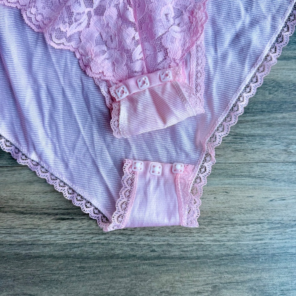 Coquette 90s Delicates Light Pink Lace Teddy High Cut Sheer Mesh‎ Lingerie - Picture 7 of 13